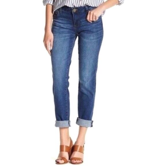 Kut from the Kloth Katy Boyfriend Jeans High Rise Blue Stretch Ankle Cuffed 12 - Picture 2 of 14